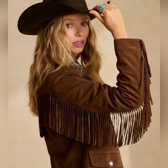 NWT RARE Tecovas Coffee Brown Fringe Suede Jacket- Womens Large - Picture 1 of 9